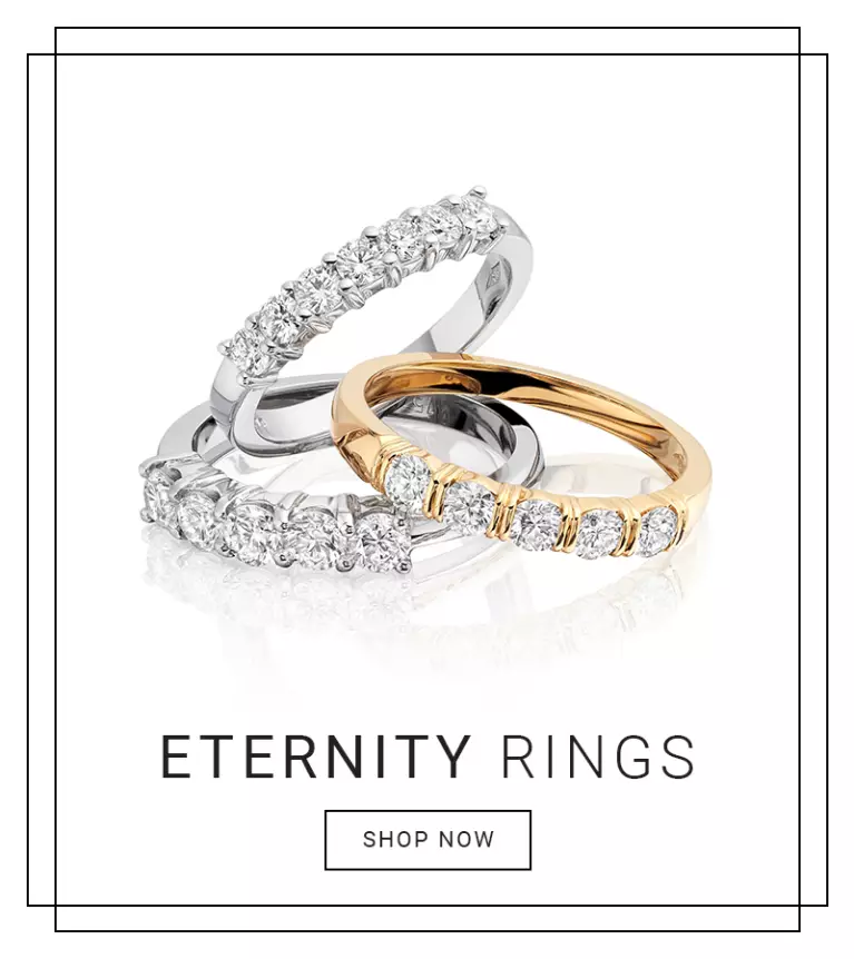 White Gold and Yellow Gold eternity rings with diamonds - click to view our full range