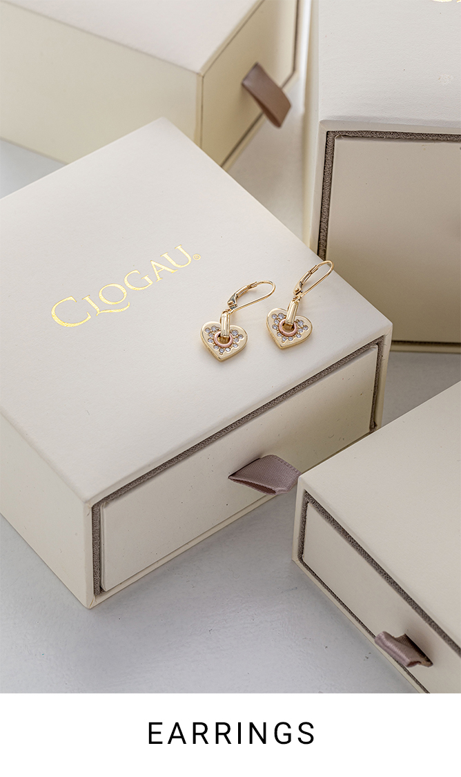 Clogau earrings displayed on top of a Clogau box
