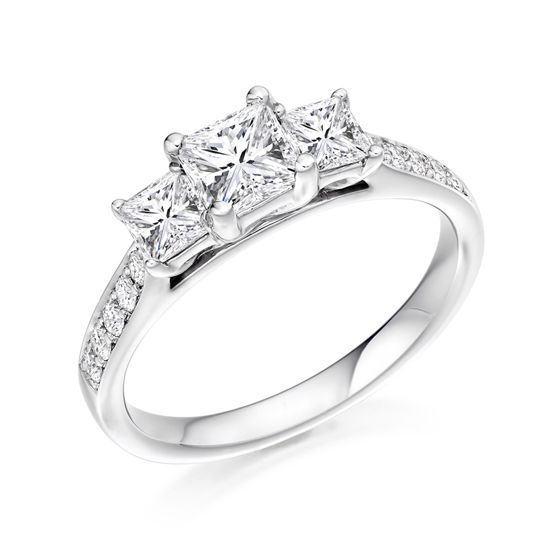 Platinum & Princess Cut Diamond Trilogy Ring - 1.27ct