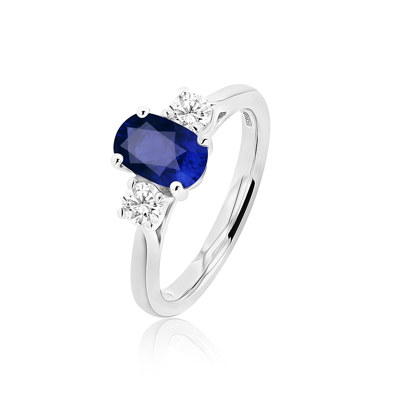 18ct White Gold Sapphire & Diamond Trilogy Style Ring