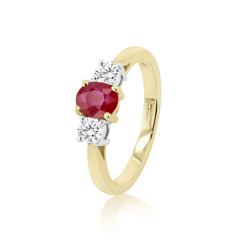18ct Gold Ruby & Diamond Triology Style Ring