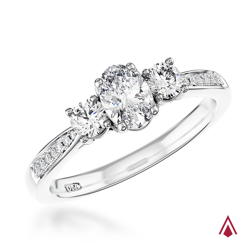 Platinum Memoire Oval Diamond Three Stone Engagement Ring