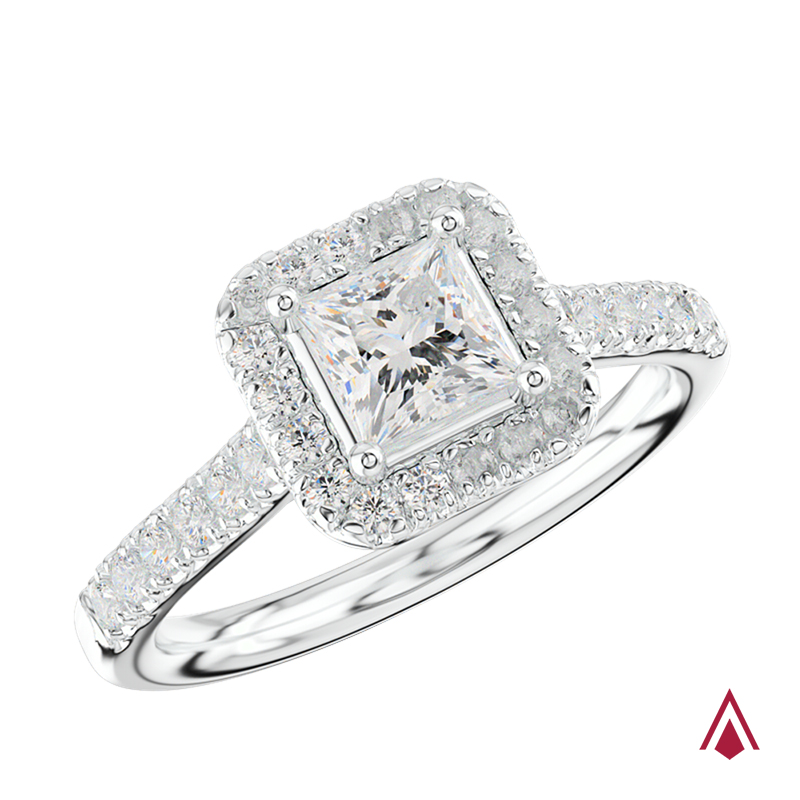 Platinum Skye Princess Diamond Cluster Design Engagement Ring