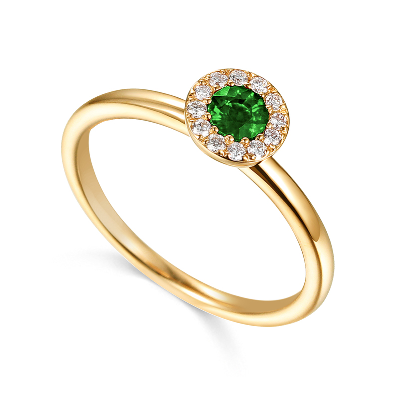 9ct Yellow Gold Emerald & Diamond Cluster Birthstone Collection Ring - May