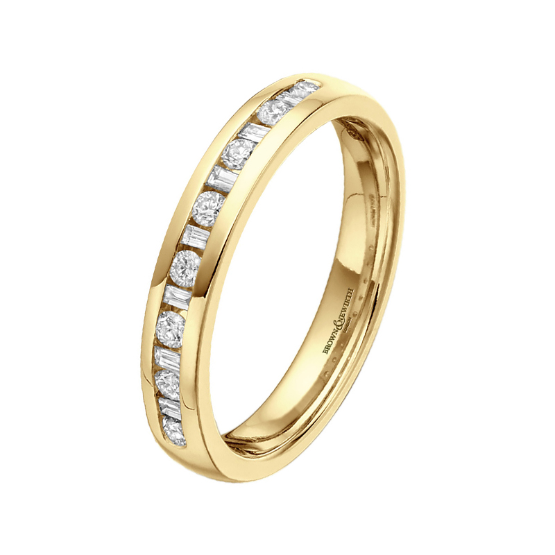 18ct Yellow Gold Baguette & Brilliant Cut Diamond Wedding Ring