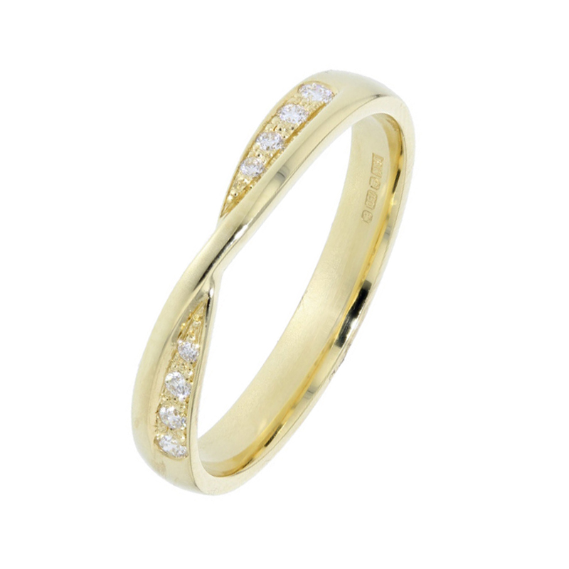 18ct Yellow Gold & Diamond Twisted Ribbon Style Ring