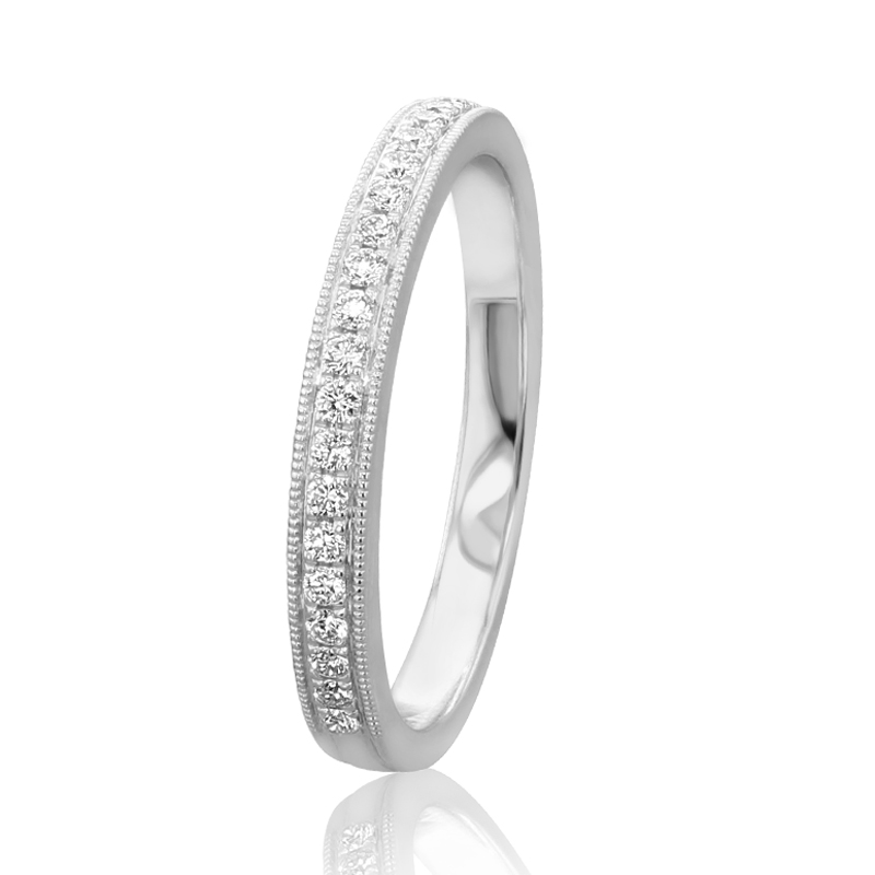 Platinum & Diamond Milgrain Edged Wedding Ring - 0.16ct