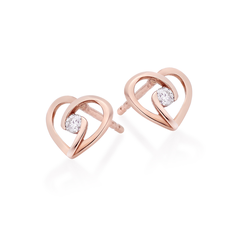 9ct Rose Gold & Diamond Heart Stud Earrings