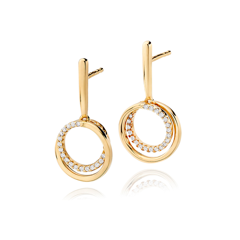 18ct Yellow Gold & Diamond Circle Drop Earrings
