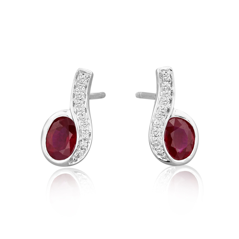 18ct White Gold Ruby & Diamond Swirl style Earrings