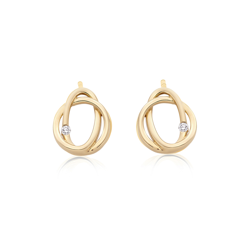 18ct Yellow Gold & Diamond Entwined Oval & Circle Stud Earrings
