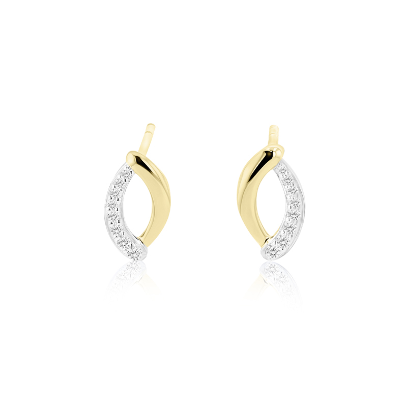 14ct Yellow Gold & Diamond Curved Bar Stud Earrings