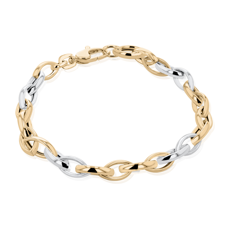 9ct Yellow & White Gold Open Marquise Link Bracelet
