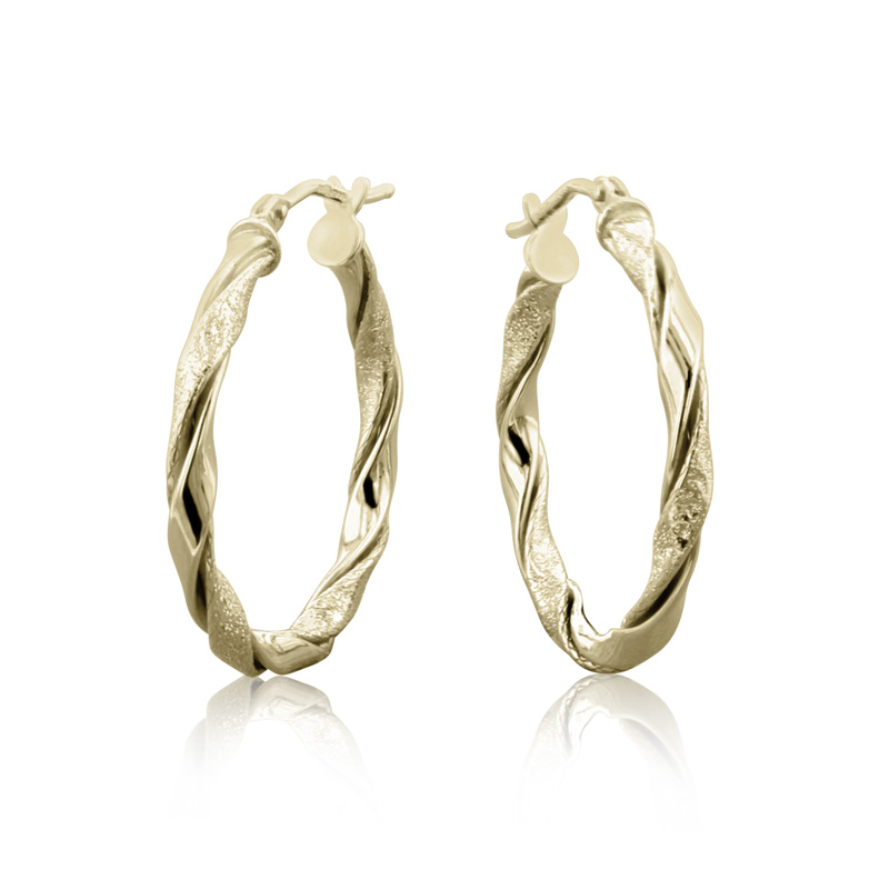 9ct Yellow Gold Large Twisted Polished & Diamond Cut Hoops