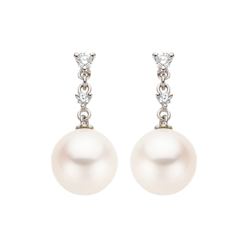 14ct White Gold Diamond & Freshwater Pearl Drop Earrings