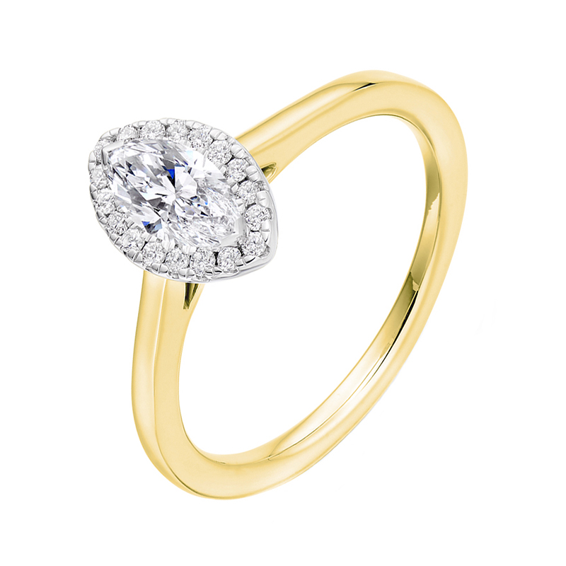 18ct Yellow Gold Marquise Halo Style Engagement Ring - 0.31ct