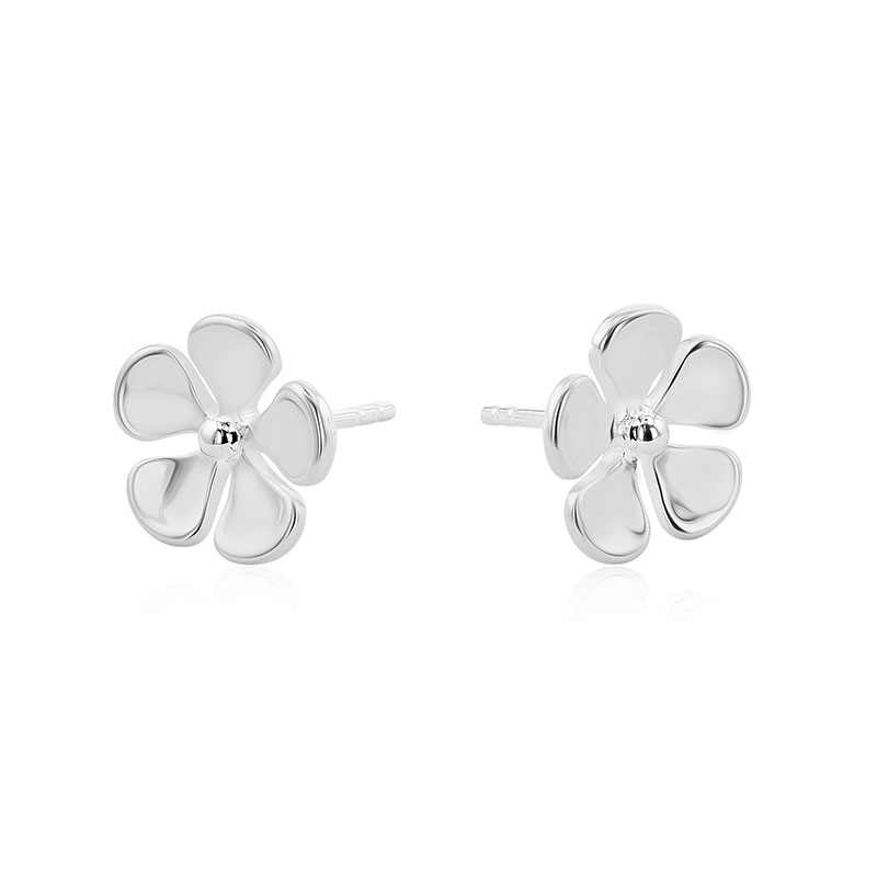 Silver Concave Flower Design Stud Earrings