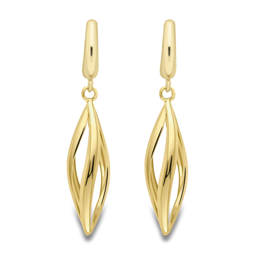9ct Yellow Gold Twisted Cage Design Drop Earrings