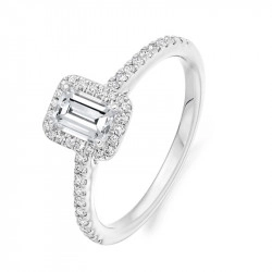 Platinum & Diamond Emerald Cut Halo Ring