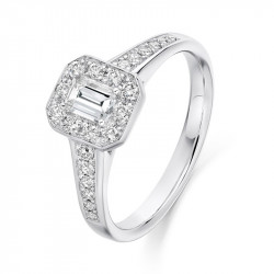 Platinum & Emerald Cut Diamond Halo Style Ring - 0.30ct