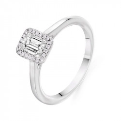 Platinum & Emerald Cut Diamond Halo Ring - 0.50ct