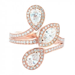18ct Rose Gold Marquise & Pear Cluster Cross-Over Ring