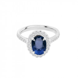 Platinum Sapphire & Diamond Halo Style Ring