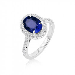 Platinum Sapphire & Diamond Halo Style Ring