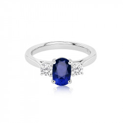 18ct White Gold Sapphire & Diamond Trilogy Style Ring