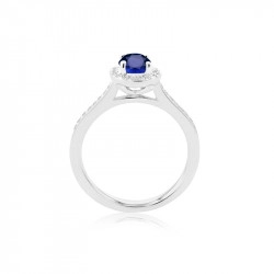 18ct White Gold Oval Sapphire & Diamond Halo Style Ring