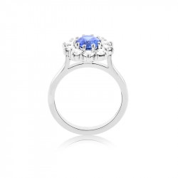 Platinum Oval Sapphire & Diamond Cluster Style Ring