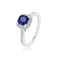 18ct White Gold Sapphire & Diamond Cushion Halo Style Ring