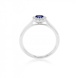 18ct White Gold Sapphire & Diamond Round Halo Ring
