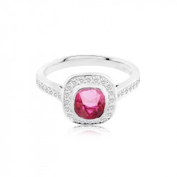 18ct White Gold Ruby & Diamond Halo Style Ring
