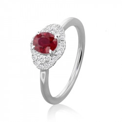 18ct White Gold Ruby & Diamond Fancy Cluster Style Ring