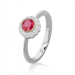 18ct White Gold Ruby & Diamond Round Cluster Ring