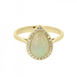 18ct Yellow Gold Pear Shaped Opal & Diamond Cluster Ring