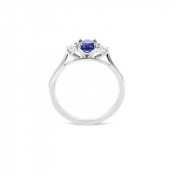 18ct White Gold Oval Sapphire & Diamond Three Stone Ring