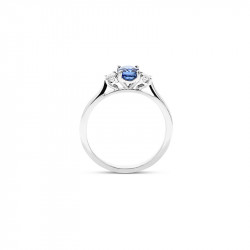 18ct White Gold Oval Sapphire & Diamond Claw Set Three Stone Ring