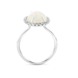 18ct White Gold Oval Opal & Diamond Cluster Dress Ring