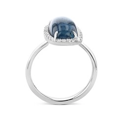 18ct White Gold Cushion Blue Tourmaline & Diamond Cluster Dress Ring