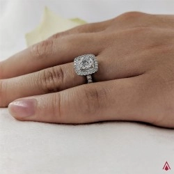 Platinum Skye Brava Round Brilliant Diamond Cushion Shaped Custer Engagement Ring - 0.70ct