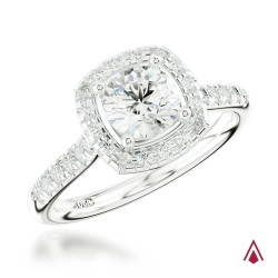 Platinum Skye Brava Round Brilliant Diamond Cushion Shaped Custer Engagement Ring - 0.70ct