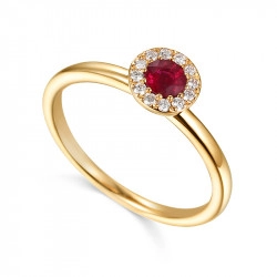 9ct Yellow Gold Ruby & Diamond Cluster Birthstone Ring - July