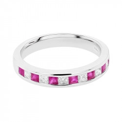 18ct White Gold Diamond & Ruby Channel Set Eternity Ring