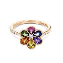 18ct Rose Gold Multi-Coloured Sapphire Flower Design Ring
