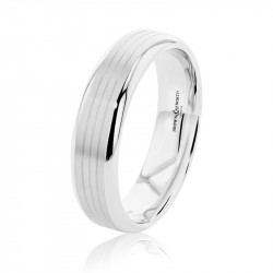 Platinum Gents Satin & Lined Design Wedding Ring - 6mm