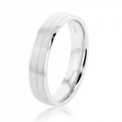 Platinum Gents Satin Central Line Patterned Wedding Ring - 5mm