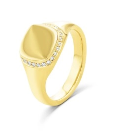 9ct Yellow Gold & Diamond Cushion Shaped Signet Ring