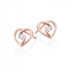 9ct Rose Gold & Diamond Heart Stud Earrings